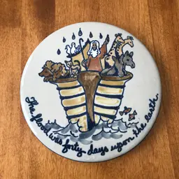 Louisville Stoneware Pottery Trivet Noahs Ark 40 Days Animals Bible Biblical 6"