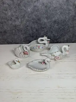Vintage Porcelain Swan Set – Some Marked Made in Japan (5 Pieces)
