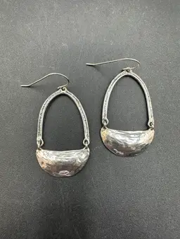 Handcrafted Sterling Silver 925 Split Oval Windowpane Pierced Earrings 2”T Stamped 925