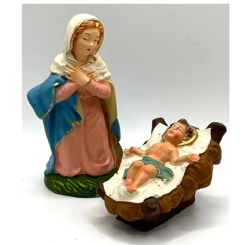 Hand Painted Italy Nativity Set of 2 Figurines Mary & Baby Jesus Christmas Decorative