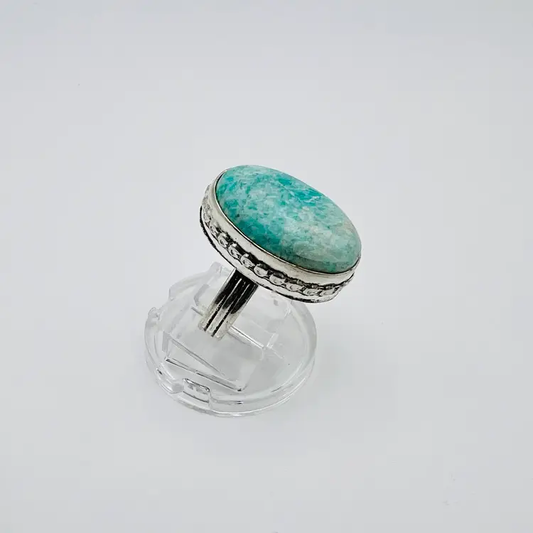 Handcrafted Amazonite Ring (size 6.25) in Sterling Silver Finish