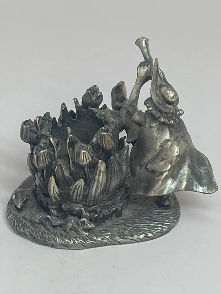 Vtg Detailed Pewter Candle Holder Figurine of a Pied Piper or Fairy, 2.5"