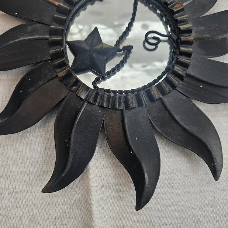 Black Mirrored Sun Starburst Wall Hanging 10”