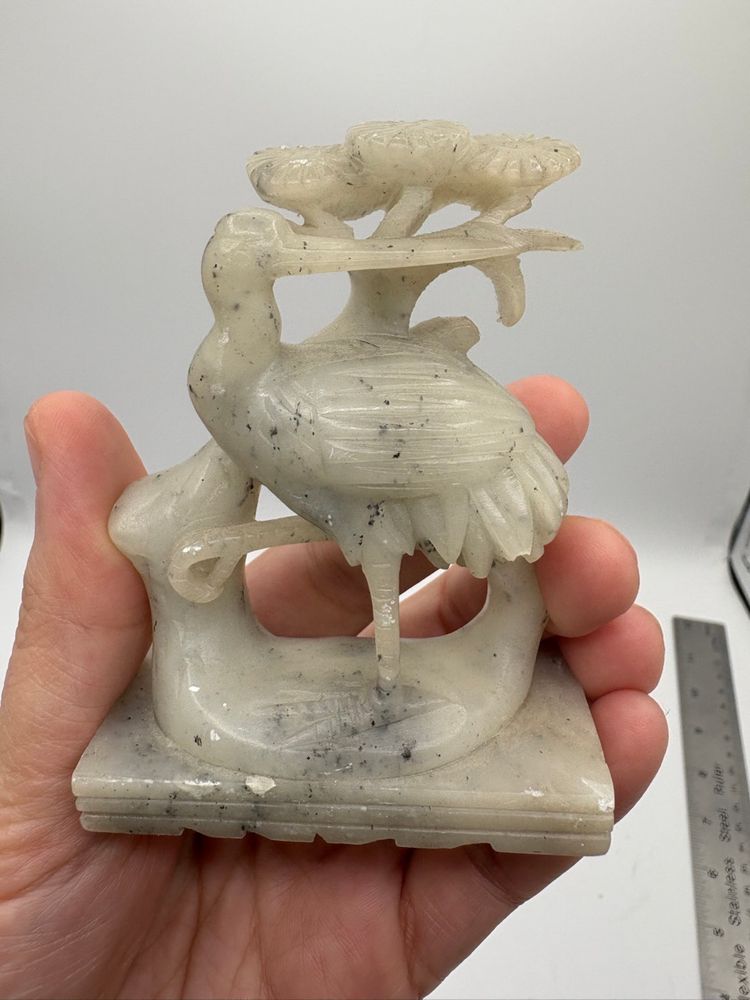 Vintage Chinese Carved Soapstone Crane 3.5”