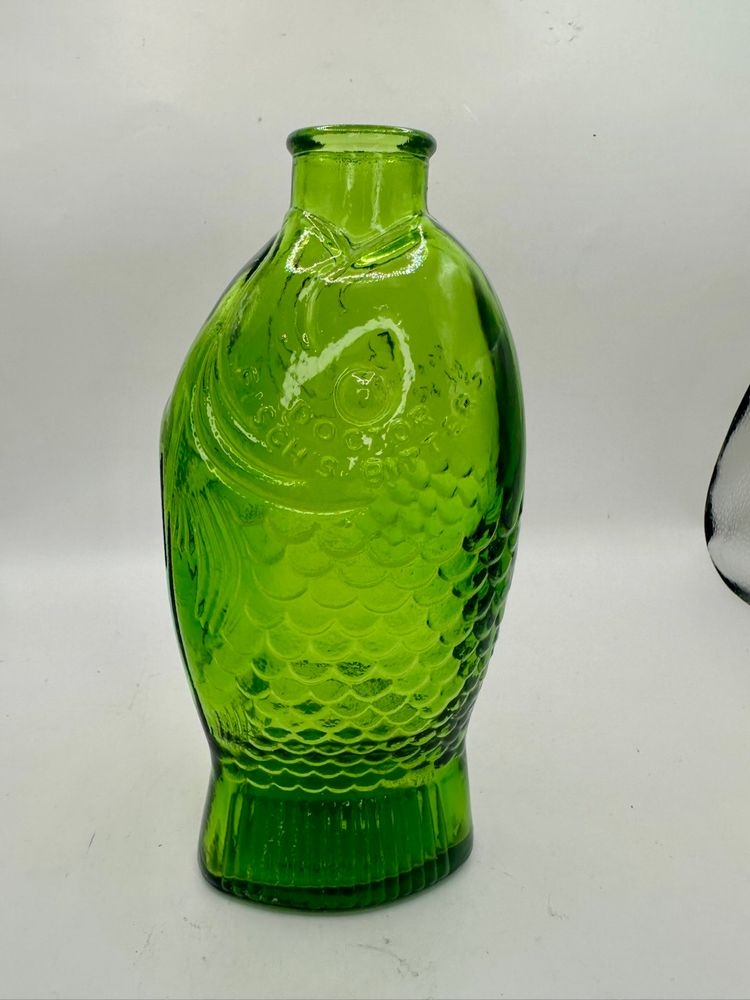VINTAGE WHEATON GREEN GLASS BOTTLE FISH DR. FISCH'S BITTERS  NJ 7.5"