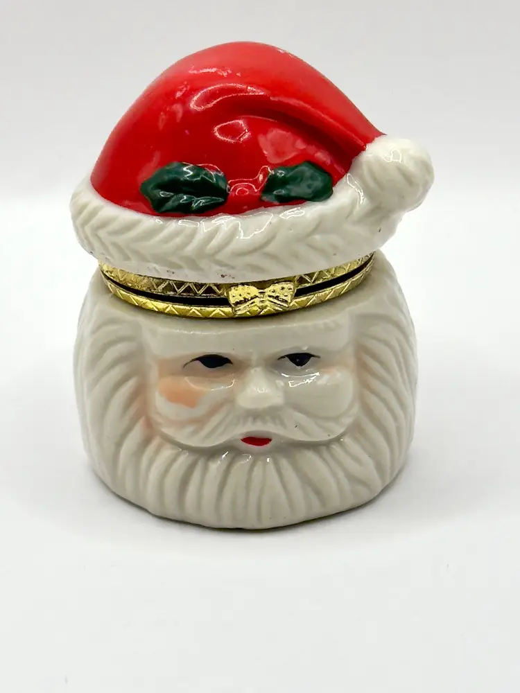 Vintage Porcelain Santa Claus Head Hinged Trinket Box, Christmas Holiday Decor Jolly Fellow, Unbranded, Made In China