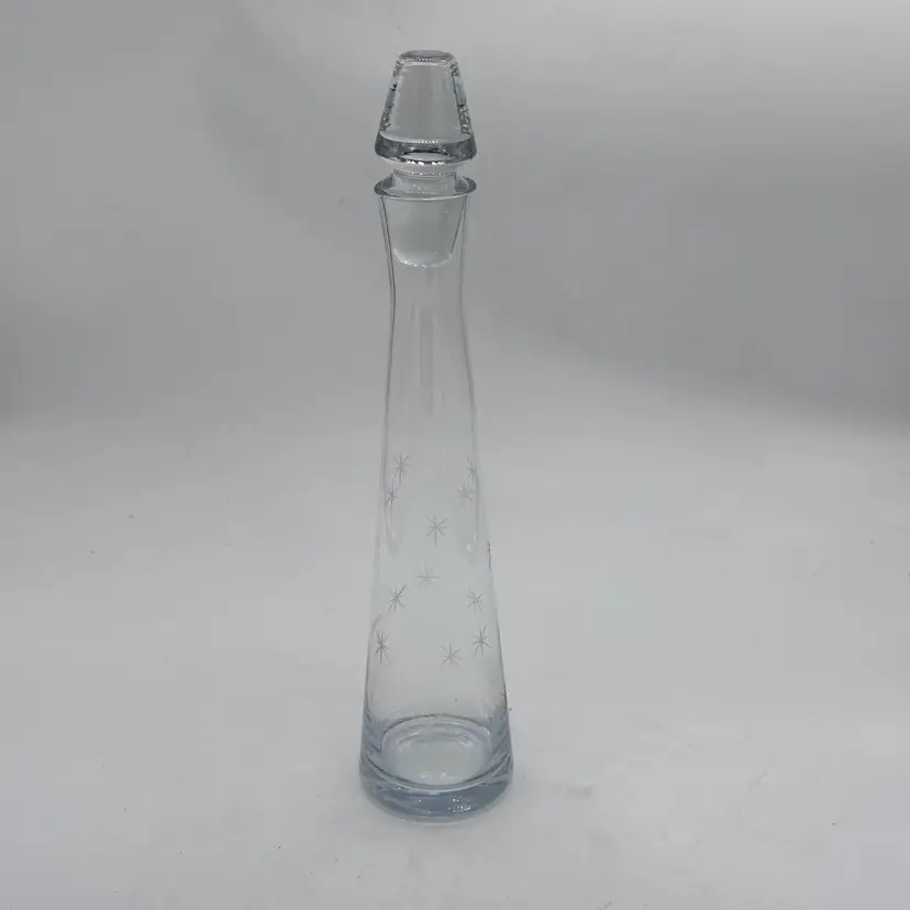 Vintage Atomic Starburst Etched Aperitif MCM Decanter Clear Glass With Stopper