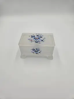 #TR48 Westmoreland Satin Blue Floral Rectangular Trinket Box