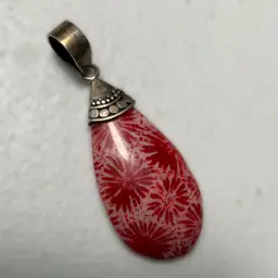 #14 Sterling Silver .925 Enameled Over Flower Coral 1.75”