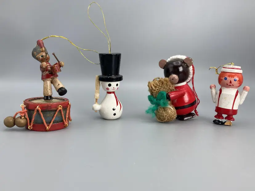 Lot of 4 MCM Christmas Ornaments - Vintage Drummer Snowman Bear Boy