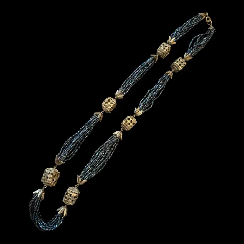 Iridescent Seed Bead Multi Strand Ornate Caged Bead Necklace 30β