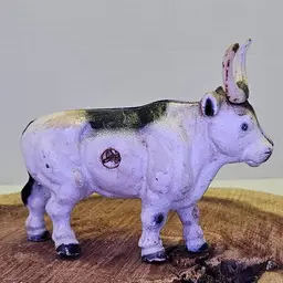 Steer Coin Bank Cast Iron White and Black