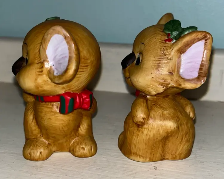 Vintage HTF Lefton Set of 2 Ceramic Christmas Koala Bear Figurines Taiwan 3 in