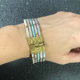 Brass Bracelet With Pink Purple Blue