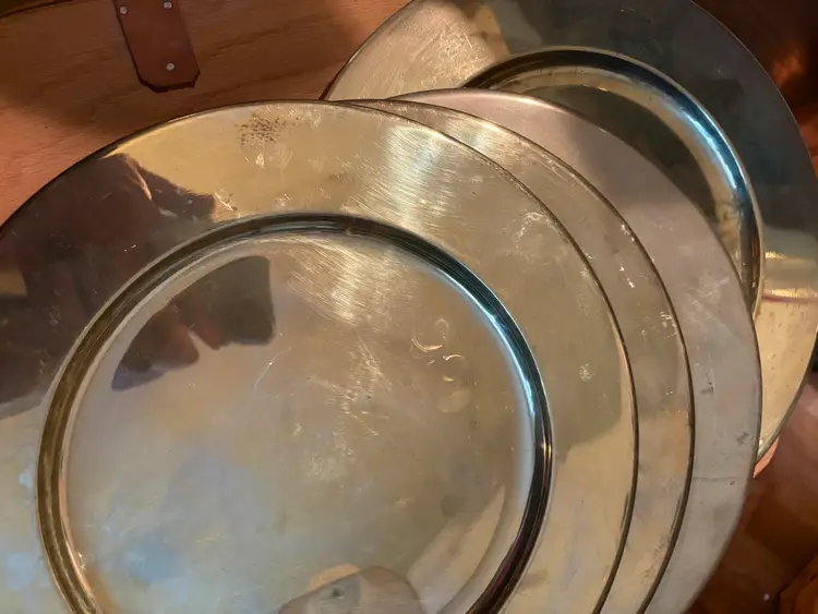 Set of 4 Brass Finish Charger Plates 12” Diameter