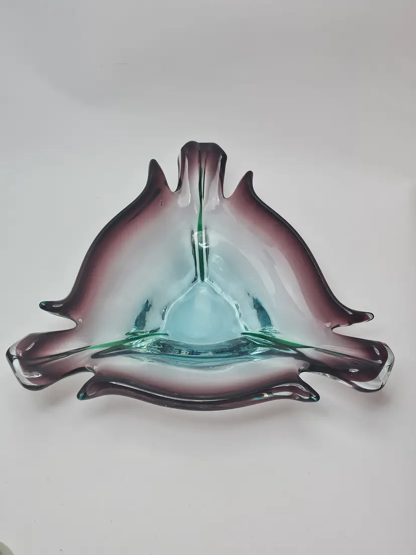 Vintage J.I. Co. Venetian Blue & Purple Art Glass Freeform Bowl Made In Italy