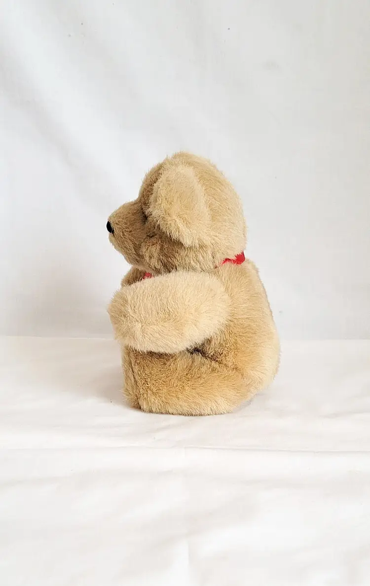 Tan Teddy Bear – Sitting Plush – Red Bow Tie – 7"