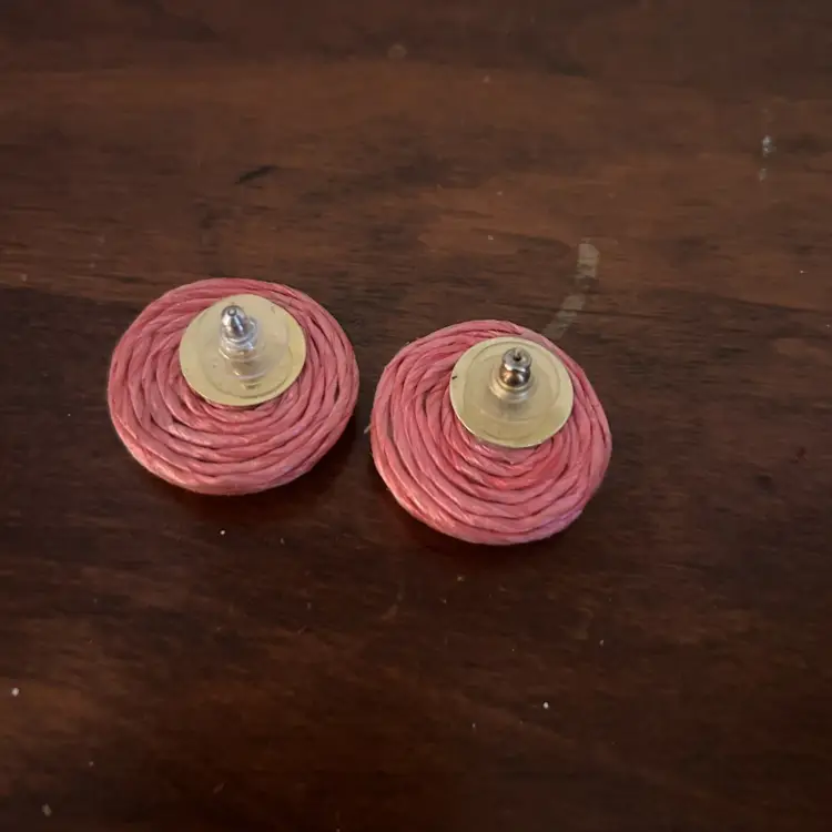Vintage Pink Woven Circle Stud Earrings 1.25”