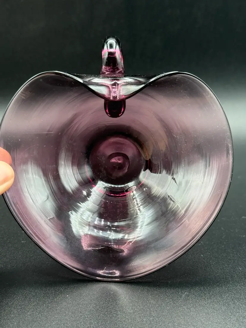 MCM purple Glass Heart Dish With Handle GLOWS 5.5”