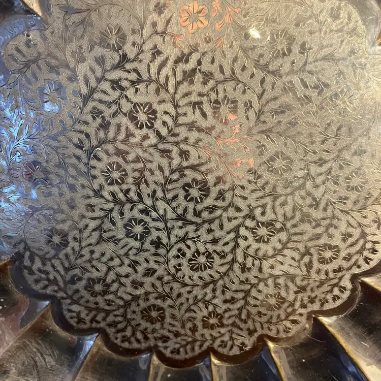 Etched Tray, Silver Colored 17.25”