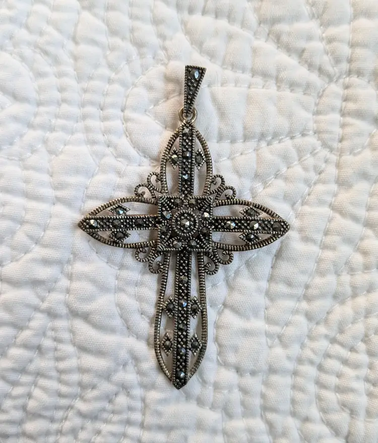 Vintage Sterling Silver Marcasite Cross Pendant