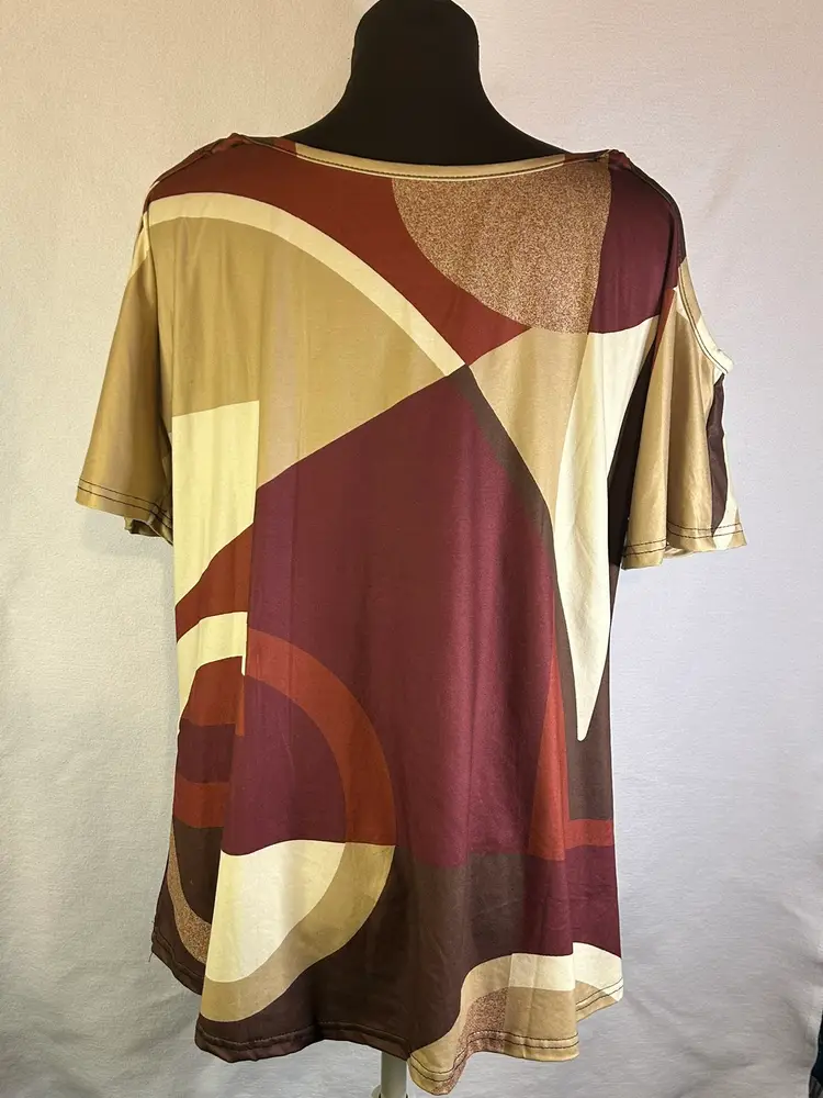 Womens Cold Shoulder Top Blouse Geometric Abstract Print Size Large