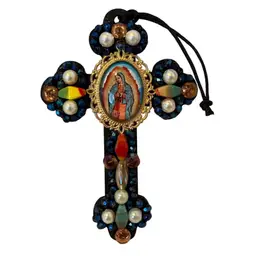 Handmade Our Lady Of Guadalupe 4” Cross Ornament Or Wall Hanging