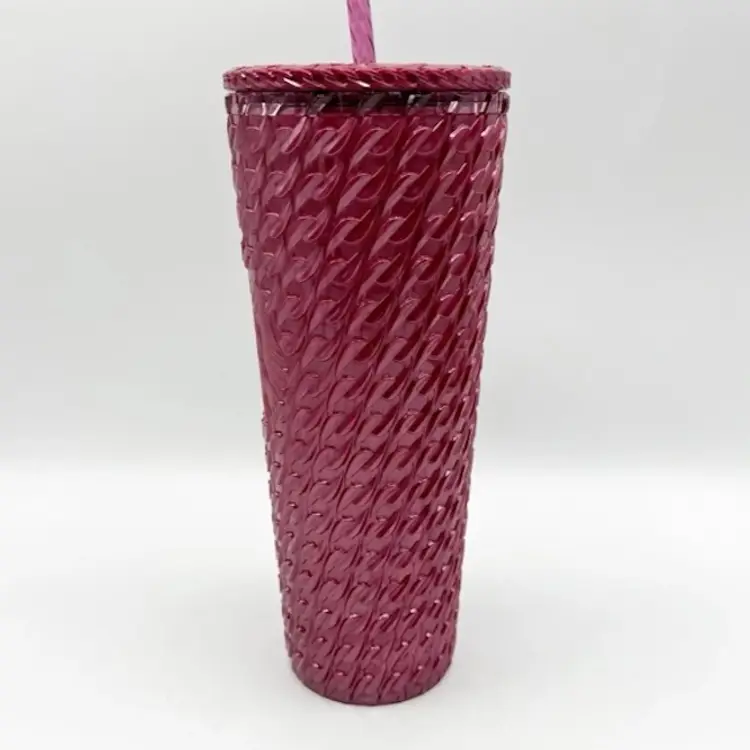 Starbucks Tumbler 2024 Cranberry Chain Link Plastic Cup w/ Straw Burgundy 24oz