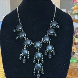 Statement Bib Necklace Black Beaded Multi Drop Cascade