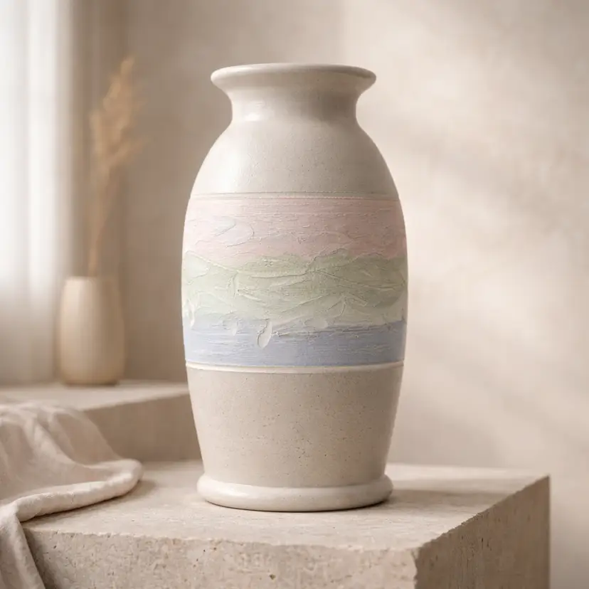 Vintage Richard Rowe Pastel Pottery Vase, Artist Signed 1989, 9.5" Tall