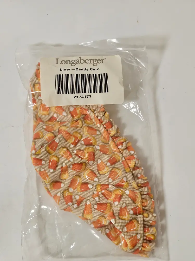 Vtg Longaberger Small Basket Liner Candy Corn Decor Fall Festive Orange White