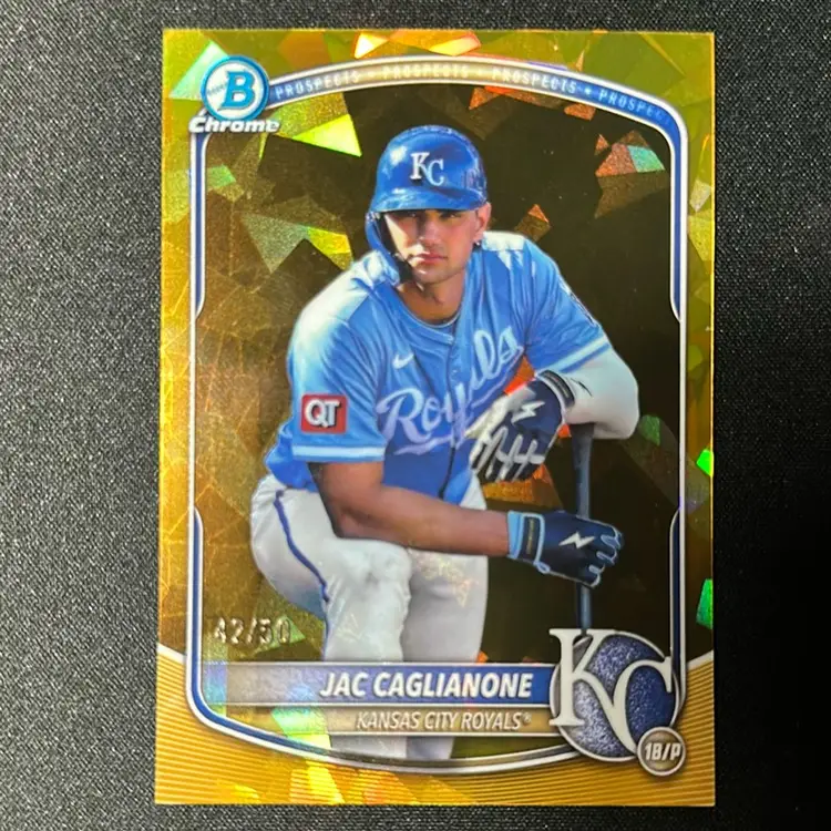 Jac Caglianone 2025 Bowman Chrome Sapphire Image Variation Gold /50 Kansas City Royals