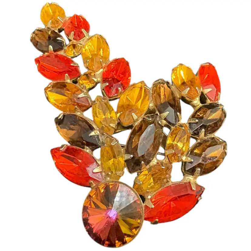 Vintage Watermelon Rivoli Root Beer Topaz Amber Glass Color Stone Brooch