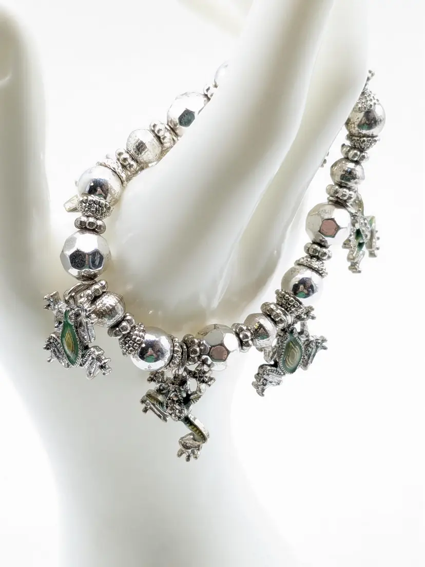 Frog Charm Stretch Bracelet Silver Tone Jewelry