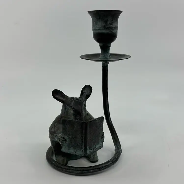 San Pacific International Reading Mouse Candle Holder 1991 6”