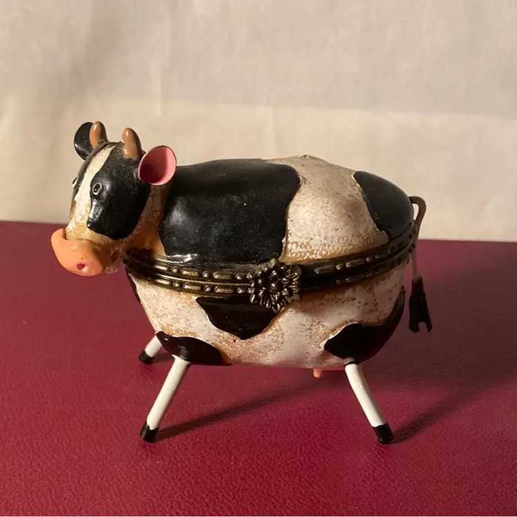 Hand painted Cow Trinket Box