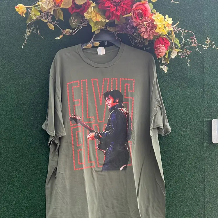 Elvis Presley Army Green Neon Lights T-Shirt. Size 3 Xl. Port And Company Hangtag.