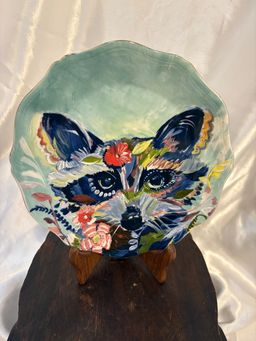 Anthropologie Raccoon Plate Signed