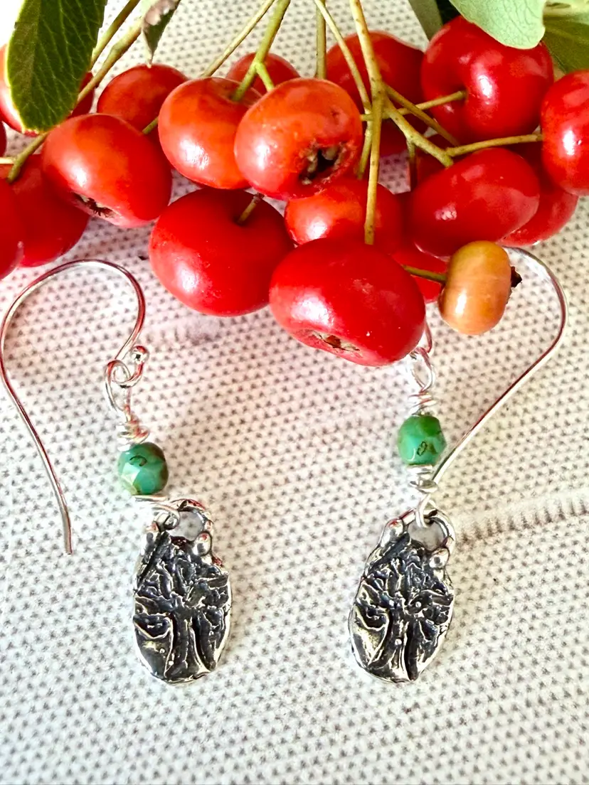 Artisanal Tree Earrings With Free Malachite Drop Bead