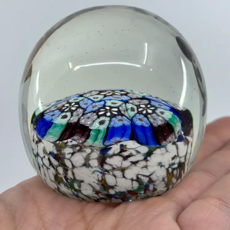 Murano Millefiori Floral Cluster Art Glass Paperweight 2”
