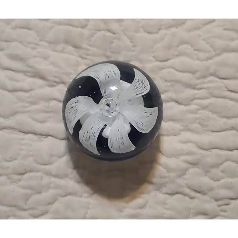 Blue and White Floral Glass Paperweight