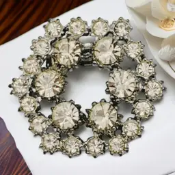 Vtg Double Hexagon Wreath Clear Sparkle Rhinestone Silver Tone Pin Brooch Estate