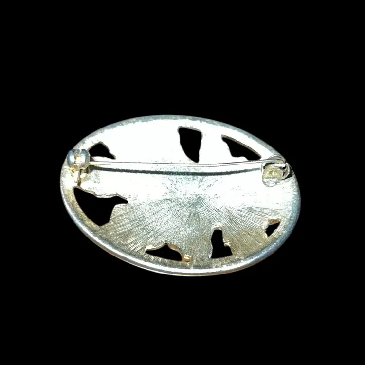 Vintage Gold Tone Floral Cloisonné Brooch