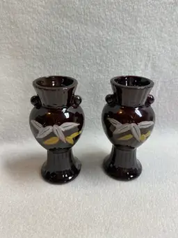 Vintage Made in Occupied Japan Brown Redware Vases - Set of 2 (V308)