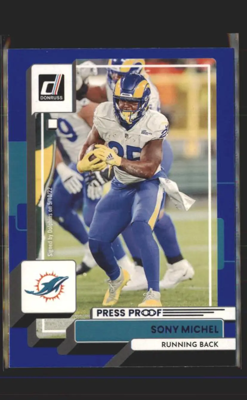 2022 Donruss #16 Sony Michel Blue Press Proof - (139) - Miami Dolphins