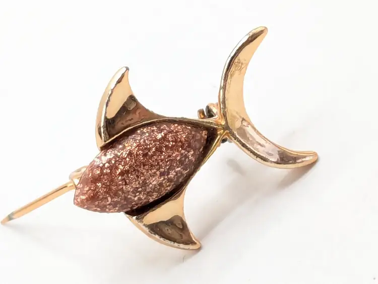 Vintage Rose Gold Tone Fish Brooch with Glitter Accent