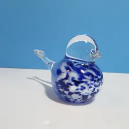 vintage glass blue swirl art glass bird figure