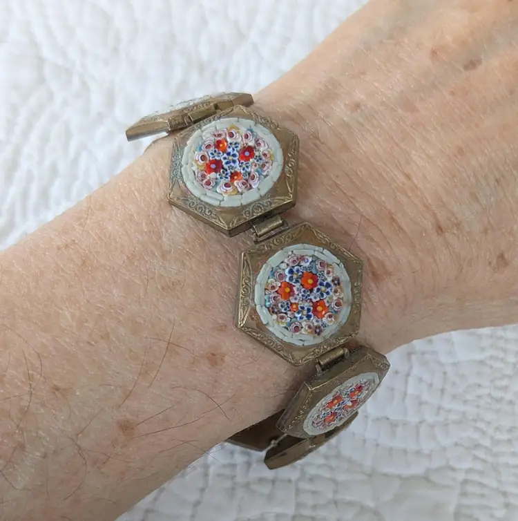 Rare Antique Micro Mosaic Bracelet with Hexagonal Segments