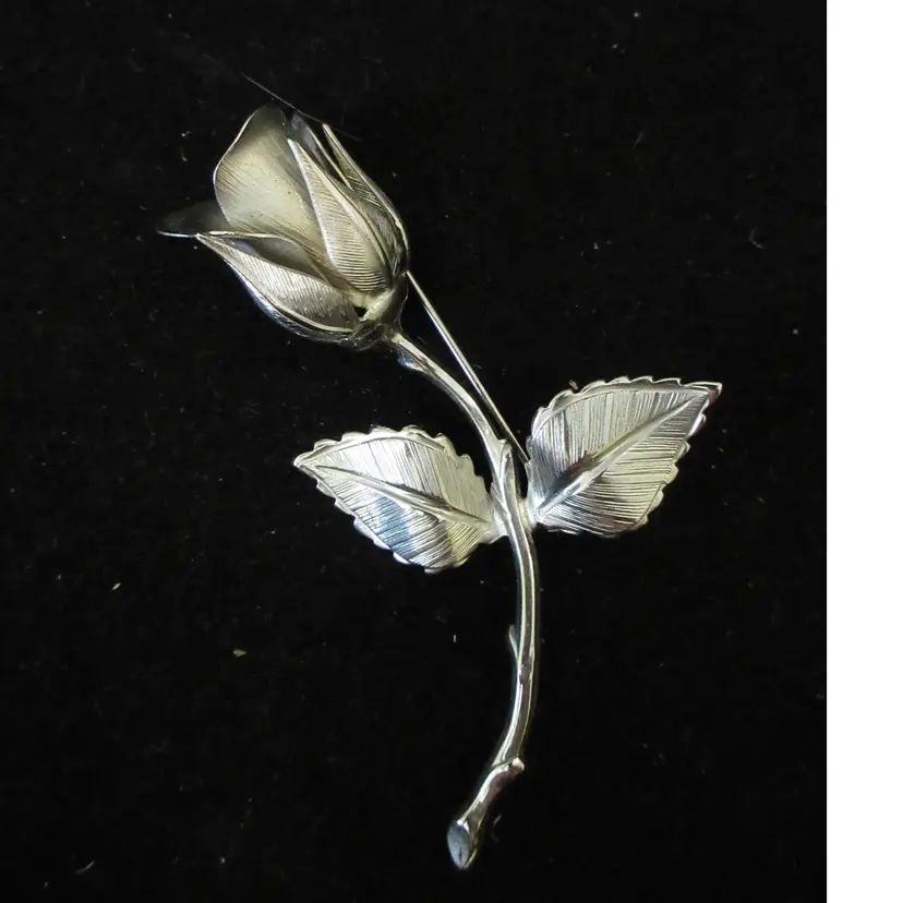 Vintage Silver Tone Metal Rose Bud Brooch - 2.75 Inches Long