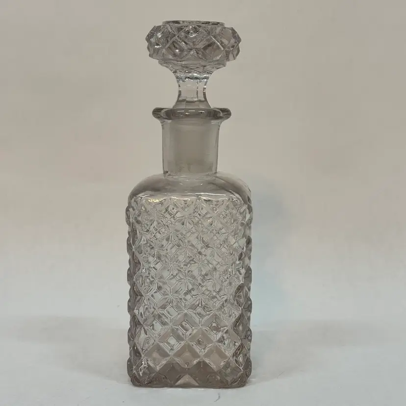 Vintage Glass Perfume Bottle Ground Stopper Light Lavender Tint 6 3/8" Tall